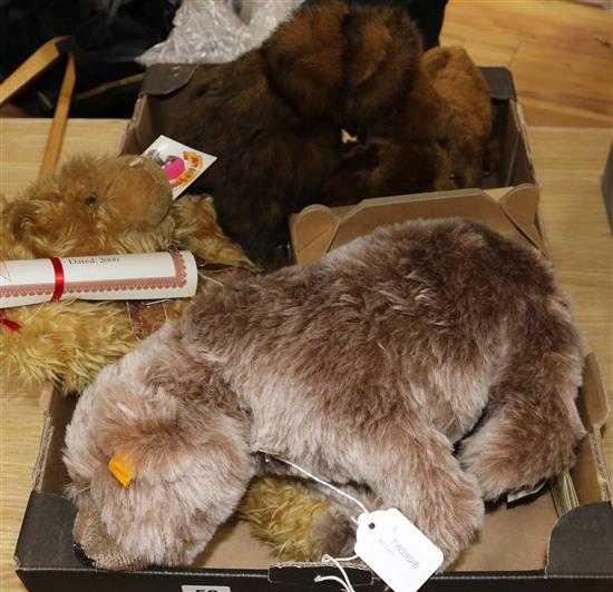 A Steiff standing Grizzly Bear, 069345 and four other bears,